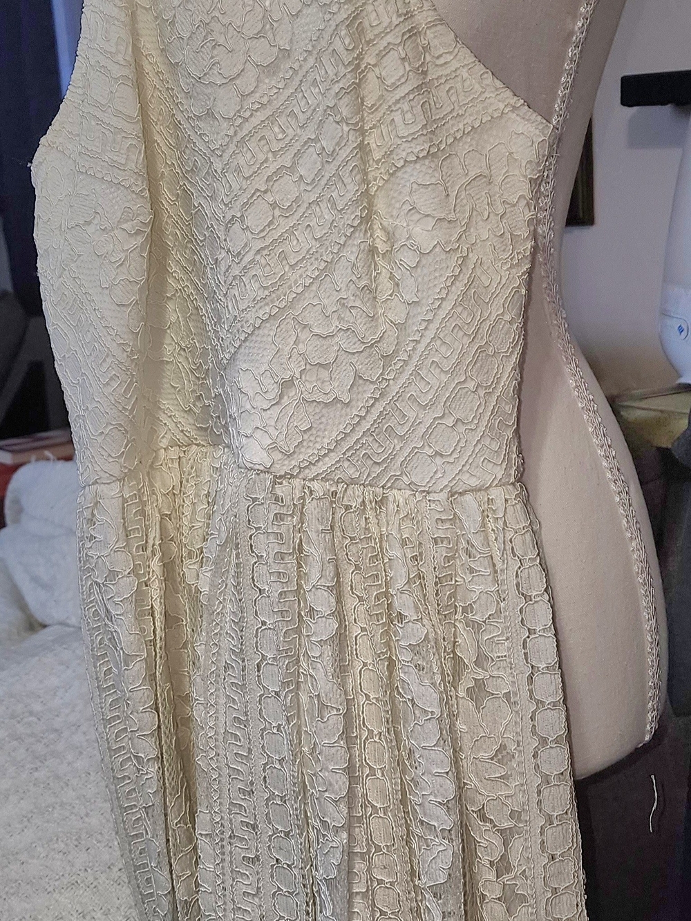 Jump Cream Lace Mini Dress with Floral Texture